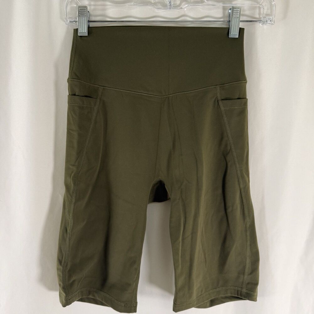 Buff Bunny Biker Shorts Women's Small Green 9" Inseam Pull On Elastic Waist Stre